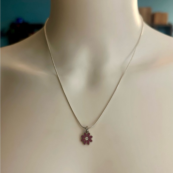 Coach Dainty Mini Purple Enamel Crystal Daisy Pendant .925 Necklace - Picture 2 of 6